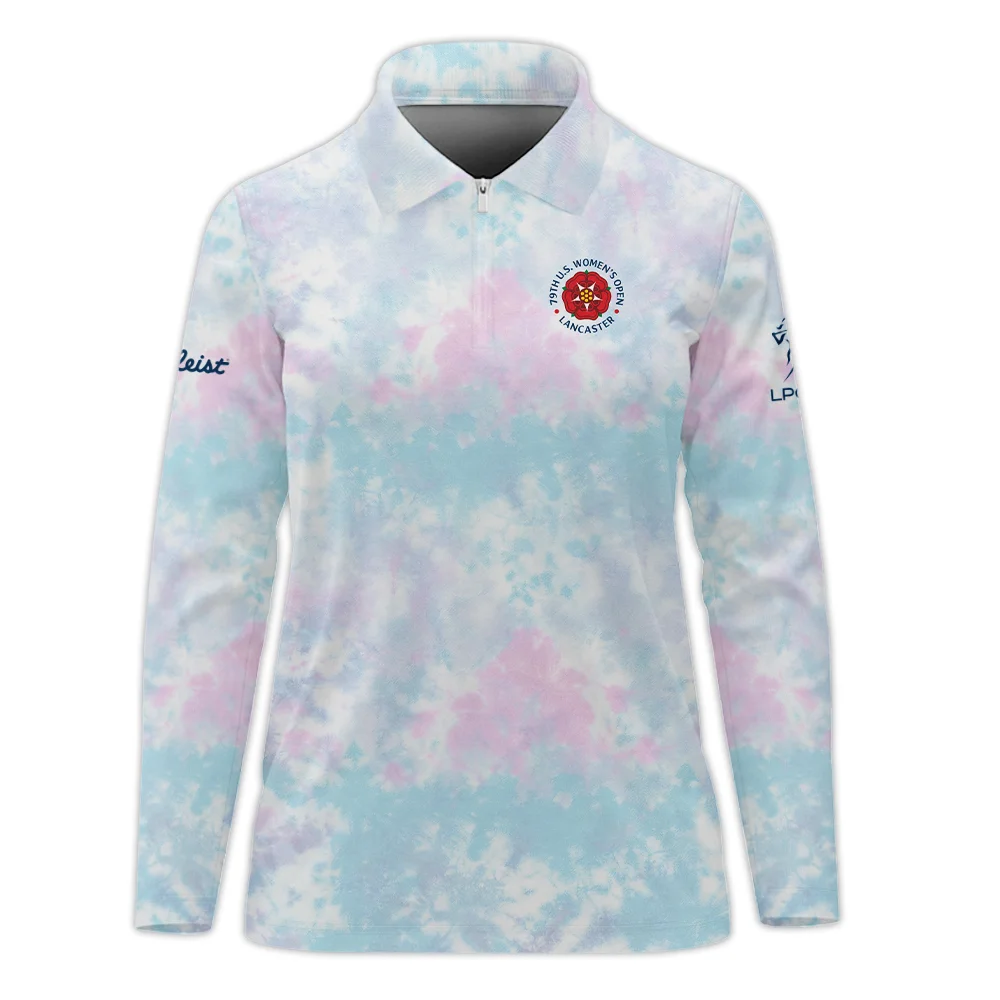Tie dye Pattern 79th U.S. Women’s Open Lancaster Titleist Zipper Long Polo Shirt Blue Mix Pink All Over Print Zipper Long Polo Shirt For Woman