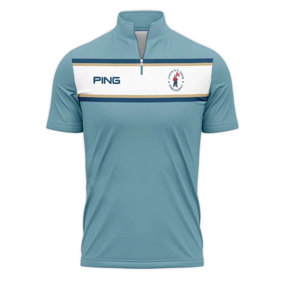 124th U.S. Open Pinehurst Golf Sport Mostly Desaturated Dark Blue Yellow Ping Quarter-Zip Polo Shirt