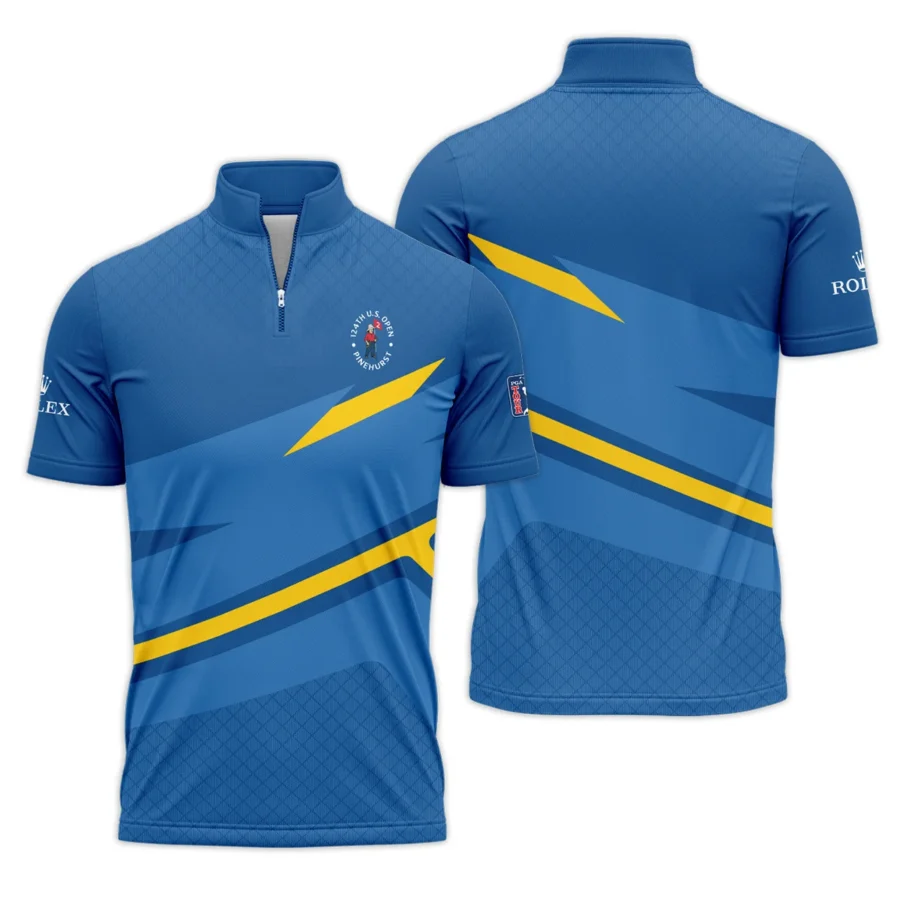 Rolex 124th U.S. Open Pinehurst Blue Yellow Mix Pattern Quarter-Zip Polo Shirt