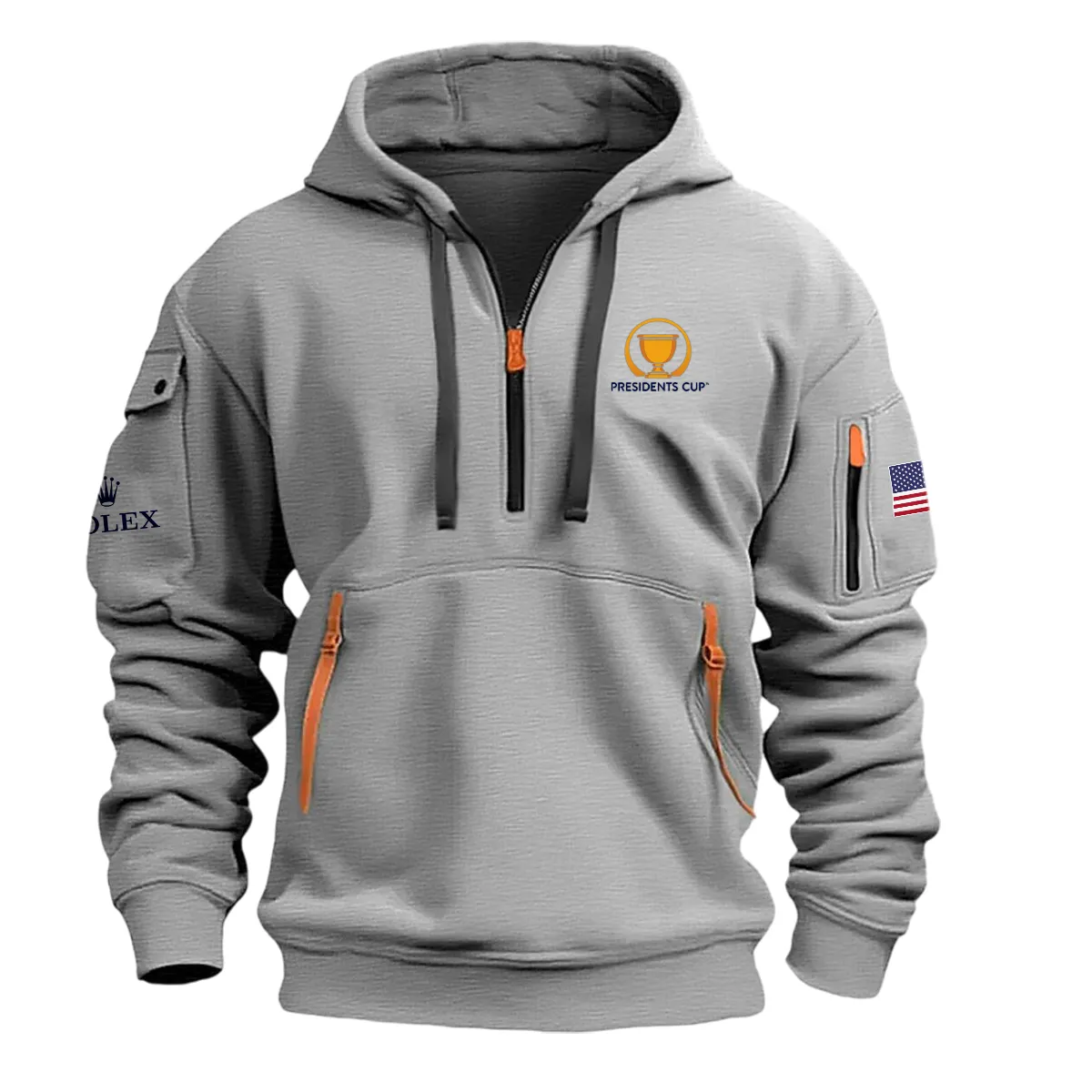 Gray Color Rolex Fashion Hoodie Half Zipper Presidents Cup Gift For Fans