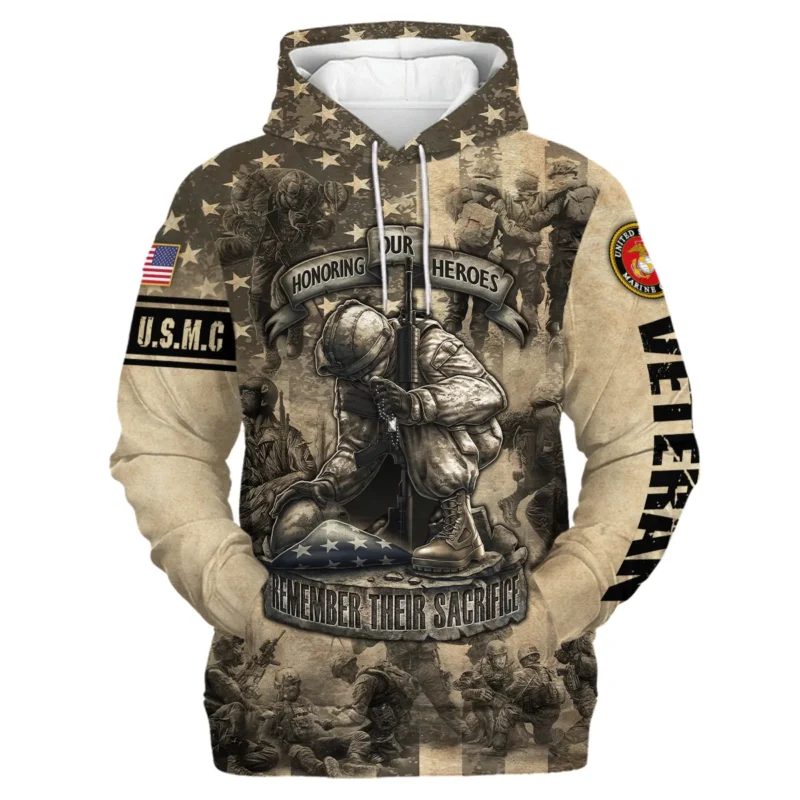 Veteran Remember Honor Respect Memorial Day U.S. Marine Corps Veterans All Over Prints Hoodie Shirt