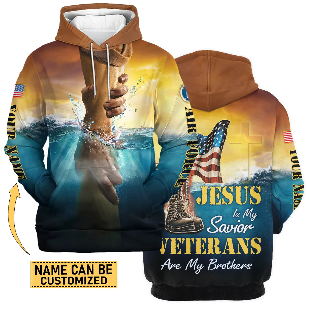 Jesus Is My Savior Veterans Are My Brothers Custom Name U.S. Air Force All Over Prints Oversized Hawaiian Shirt