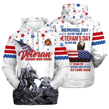 Veteran Memorial Day Remember Honor Respect U.S. Marine Corps Veterans All Over Prints Hoodie Shirt