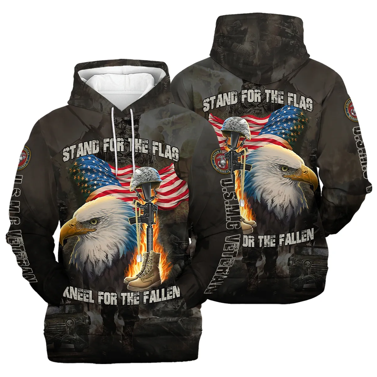 Veteran Stand For The Flag Kneel For The Fallen U.S. Marine Corps Veterans All Over Prints Hoodie Shirt