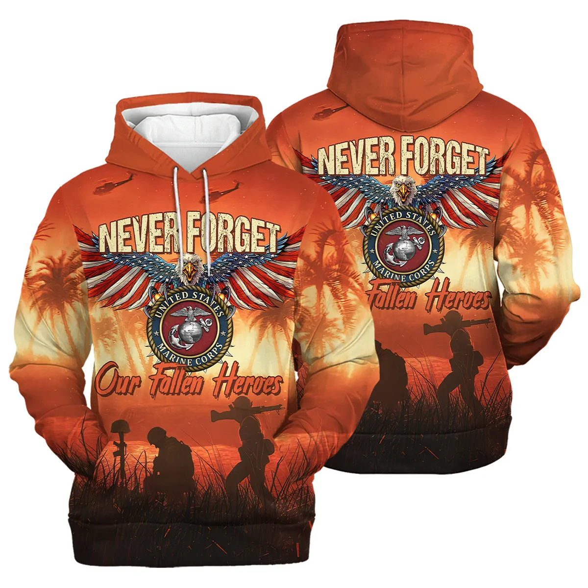 Veteran Never Forget Our Fallen Heroes U.S. Marine Corps Veterans All Over Prints Hoodie Shirt