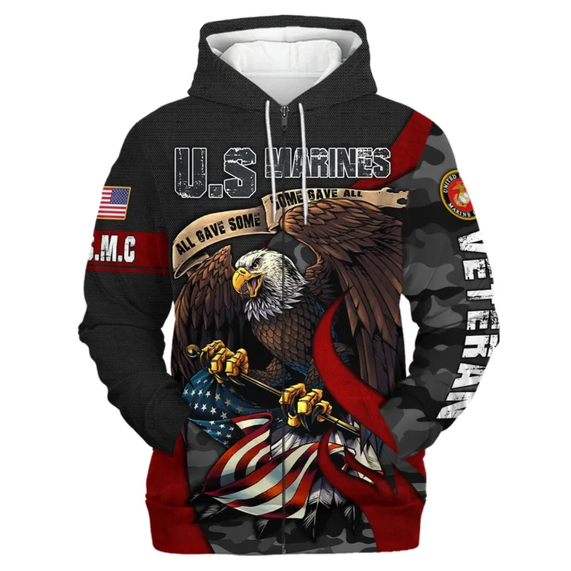 All Gave Some Some Gave All Veteran Eagle Flag U.S. Marine Corps Veterans All Over Prints Zipper Hoodie Shirt