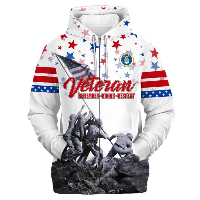 Veteran Memorial Day Remember Honor Respect U.S. Air Force Veterans All Over Prints Zipper Hoodie Shirt