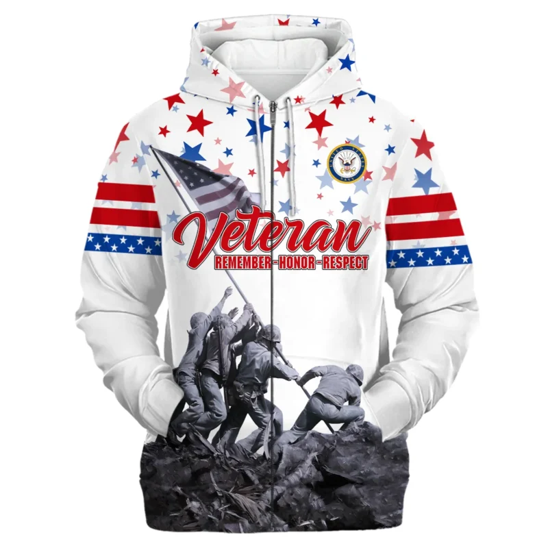 Veteran Memorial Day Remember Honor Respect U.S. Navy Veterans All Over Prints Zipper Hoodie Shirt