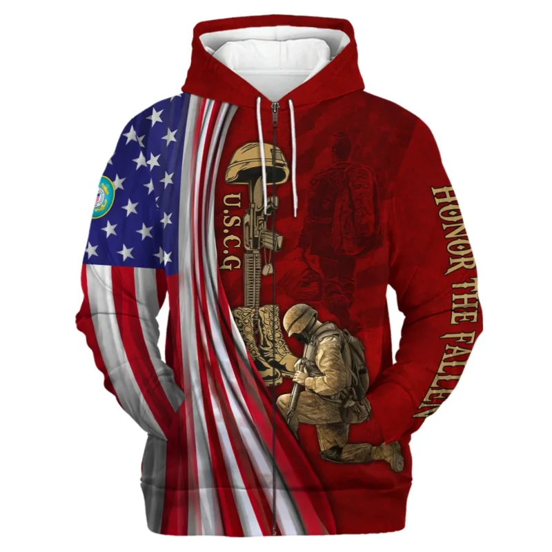 Veteran Us Flag Honor The Fallen U.S. Coast Guard Veterans All Over Prints Zipper Hoodie Shirt