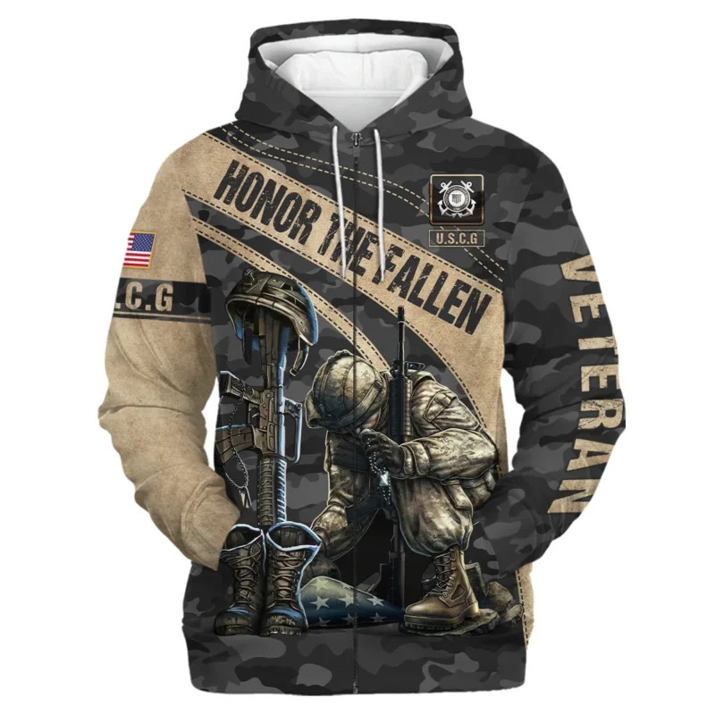 Veteran Camo Honor The Fallen U.S. Coast Guard Veterans All Over Prints Zipper Hoodie Shirt