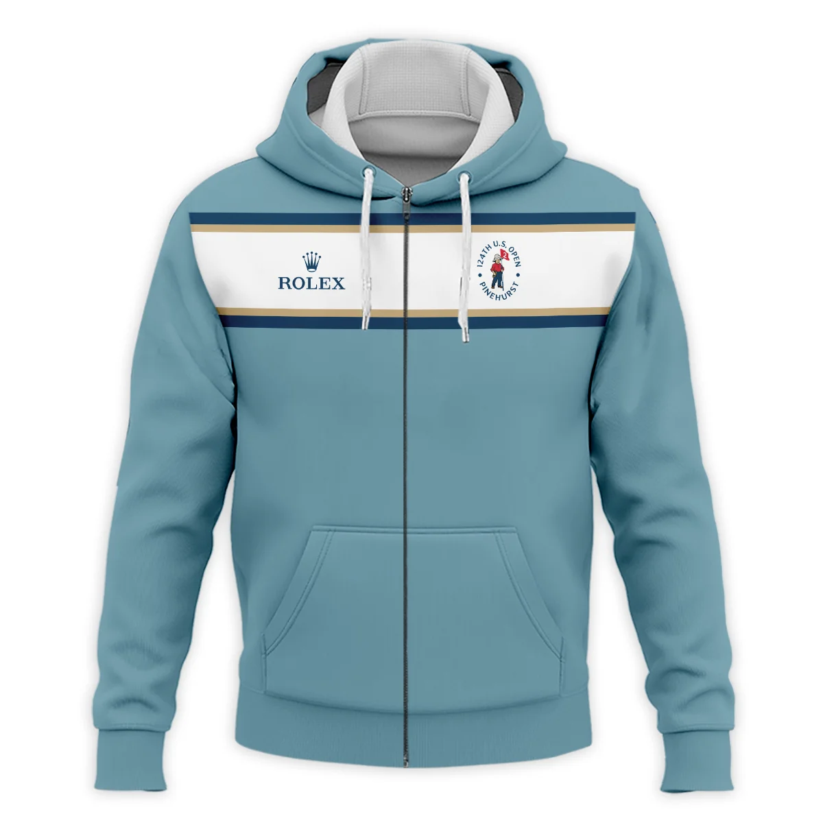 124th U.S. Open Pinehurst Golf Sport Mostly Desaturated Dark Blue Yellow Rolex Zipper Hoodie Shirt Style Classic