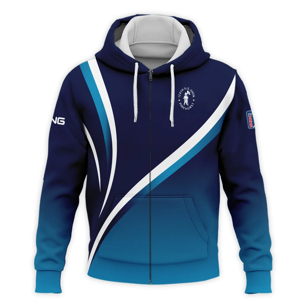 Ping 124th U.S. Open Pinehurst Dark Blue Gradient Abstract White Background  Zipper Hoodie Shirt Style Classic