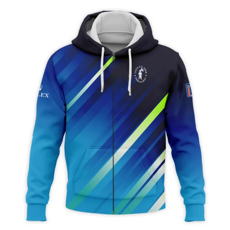 Rolex 124th U.S. Open Pinehurst Green Dark Blue Gradient Abstract Yellow Zipper Hoodie Shirt Style Classic