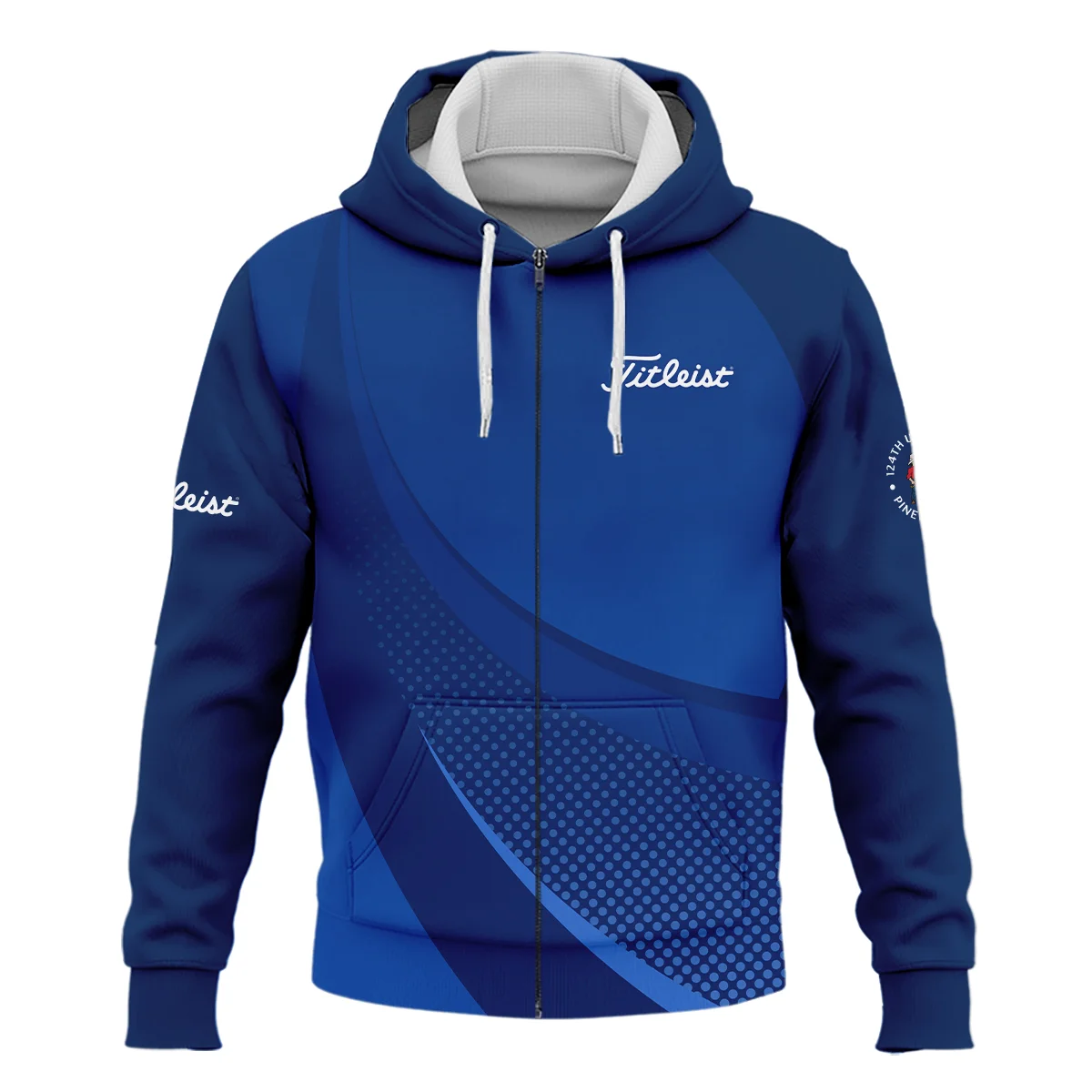 Titleist 124th U.S. Open Pinehurst Golf Sport Zipper Hoodie Shirt Dark Blue Gradient Halftone Pattern All Over Print Zipper Hoodie Shirt
