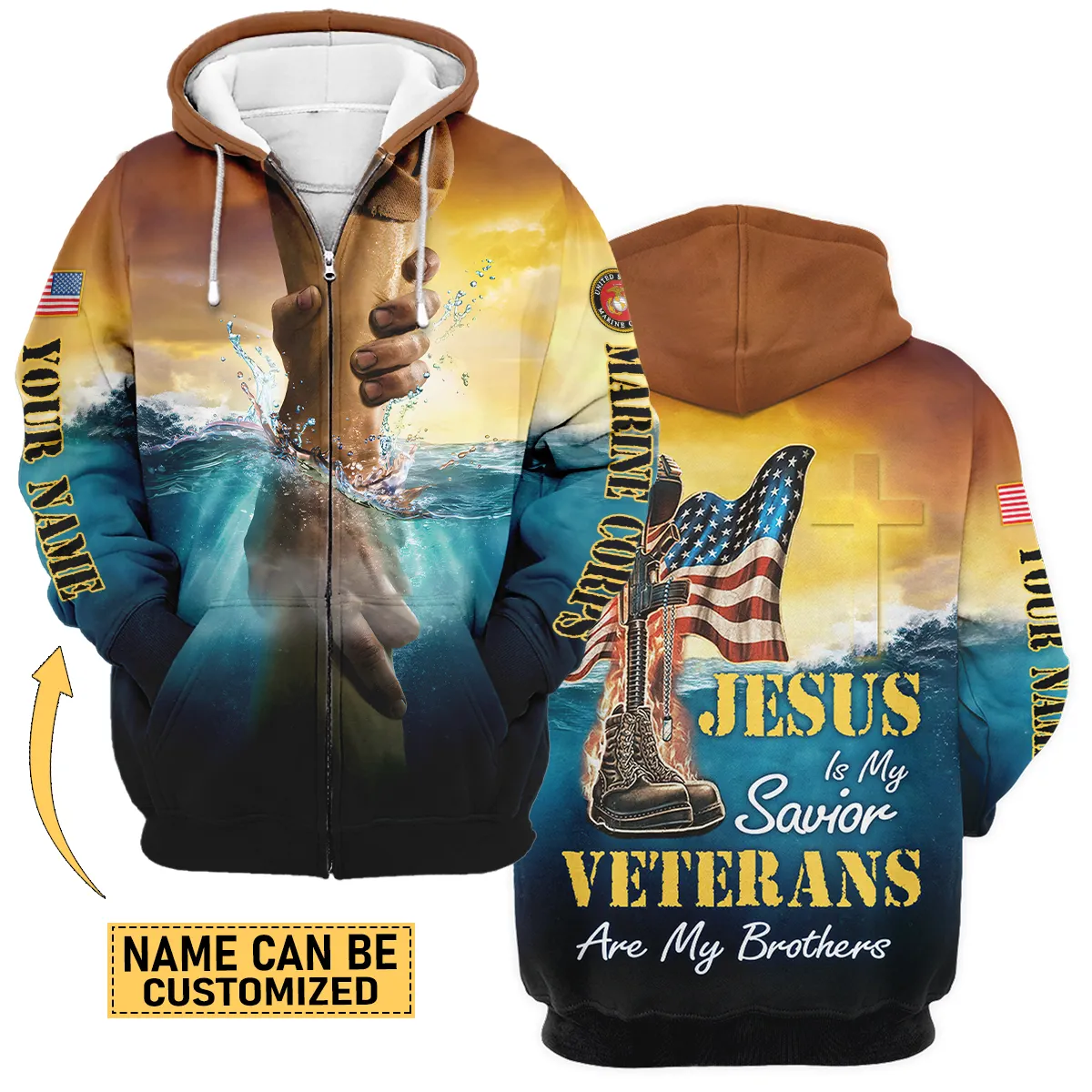 Jesus Is My Savior Veterans Are My Brothers Custom Name U.S. Marine Corps All Over Prints Oversized Hawaiian Shirt