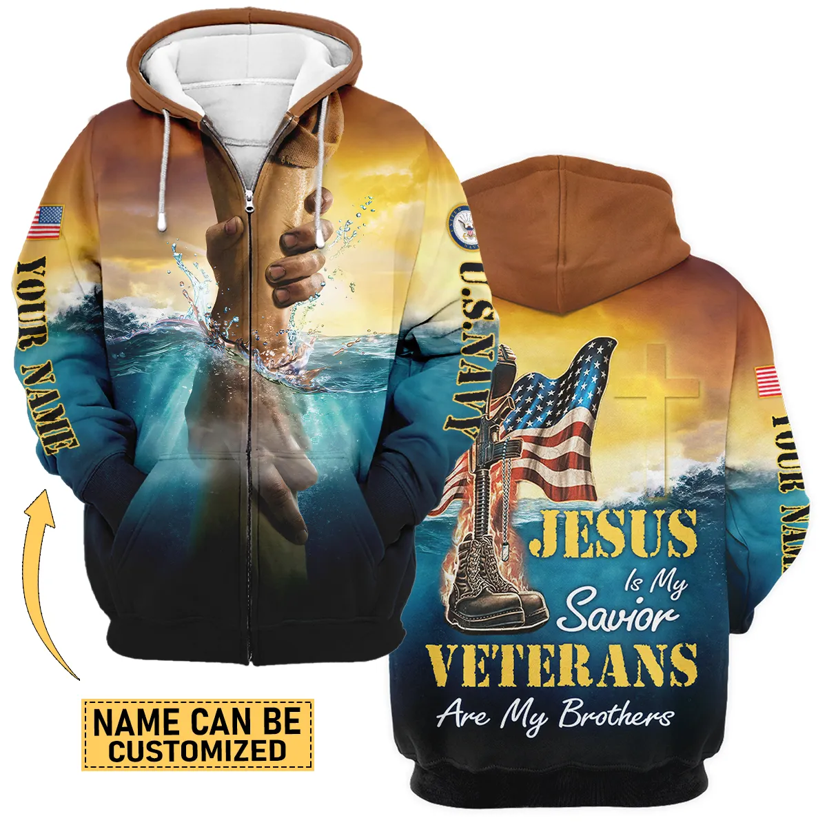 Jesus Is My Savior Veterans Are My Brothers Custom Name U.S. Navy All Over Prints Oversized Hawaiian Shirt