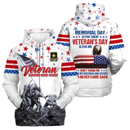 Veteran Memorial Day Remember Honor Respect U.S. Army Veterans All Over Prints Zipper Hoodie Shirt