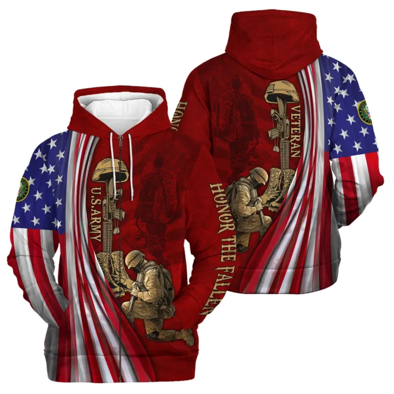 Veteran Us Flag Honor The Fallen U.S. Army Veterans All Over Prints Zipper Hoodie Shirt