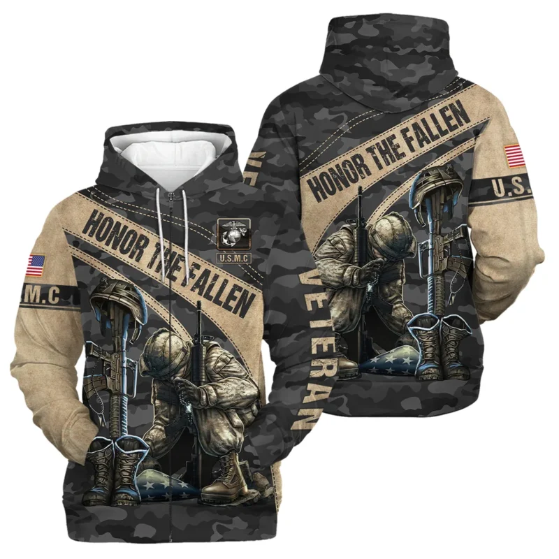 Veteran Camo Honor The Fallen U.S. Marine Corps Veterans All Over Prints Zipper Hoodie Shirt