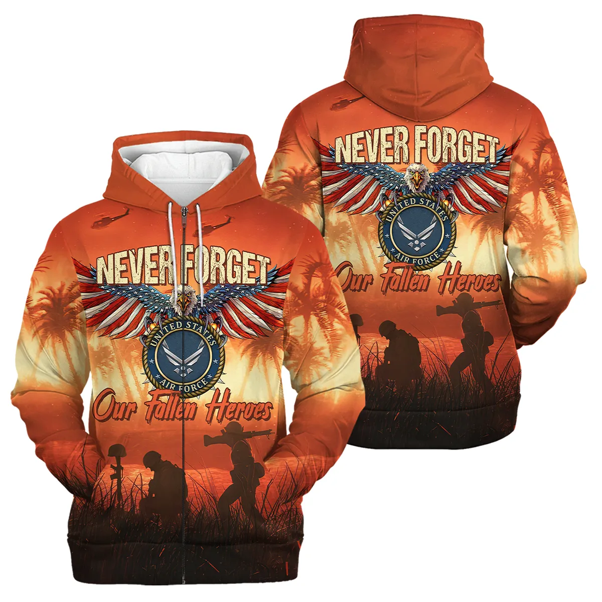 Veteran Never Forget Our Fallen Heroes U.S. Air Force Veterans All Over Prints Zipper Hoodie Shirt