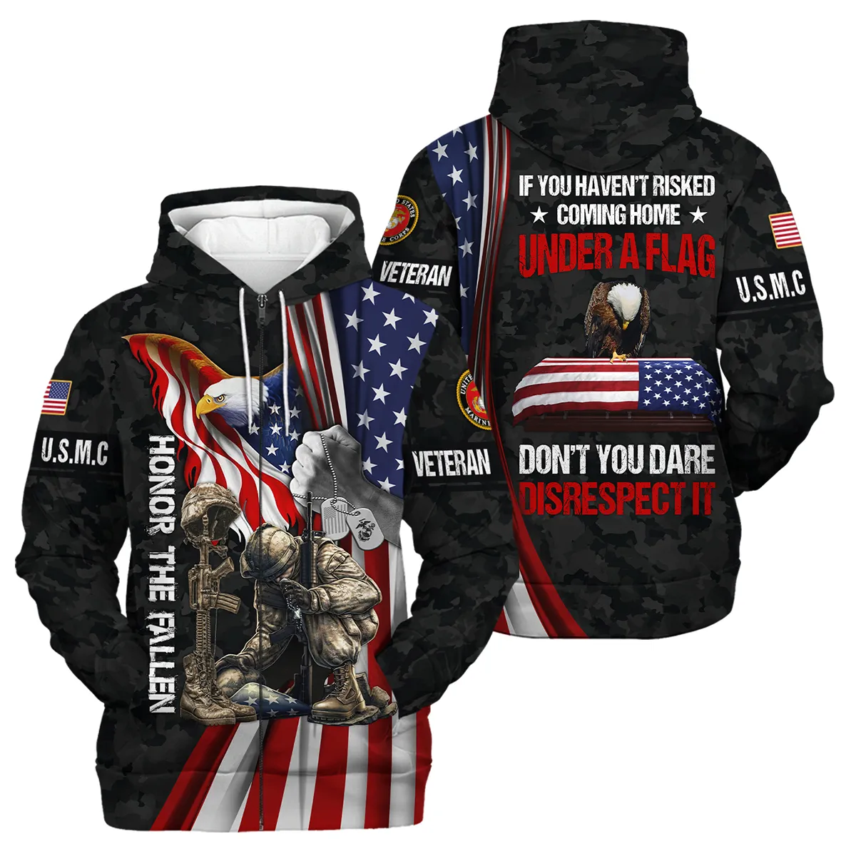 Veteran Honor The Fallen Dont You Dare Disrespect It U.S. Marine Corps Veterans All Over Prints Zipper Hoodie Shirt