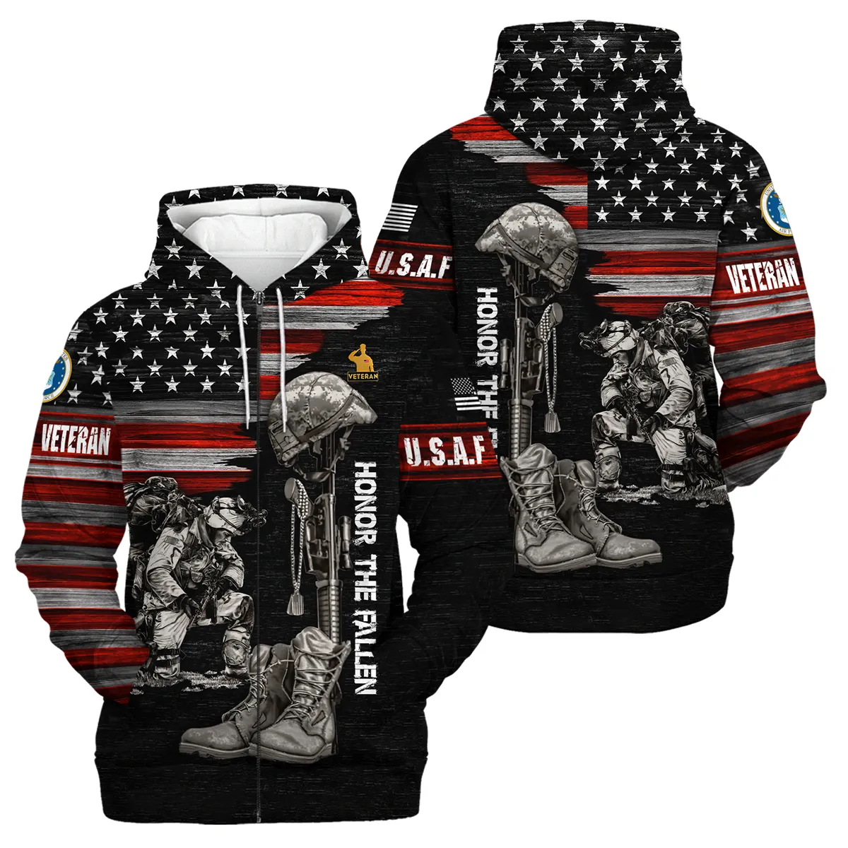 Veteran Honor The Fallen U.S. Air Force Veterans All Over Prints Zipper Hoodie Shirt