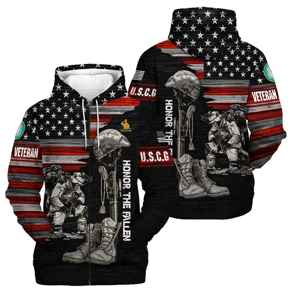 Veteran Honor The Fallen U.S. Coast Guard Veterans All Over Prints Zipper Hoodie Shirt