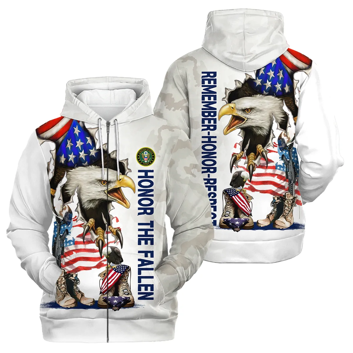 Veteran Remember Honor Respect U.S. Army Veterans All Over Prints Zipper Hoodie Shirt