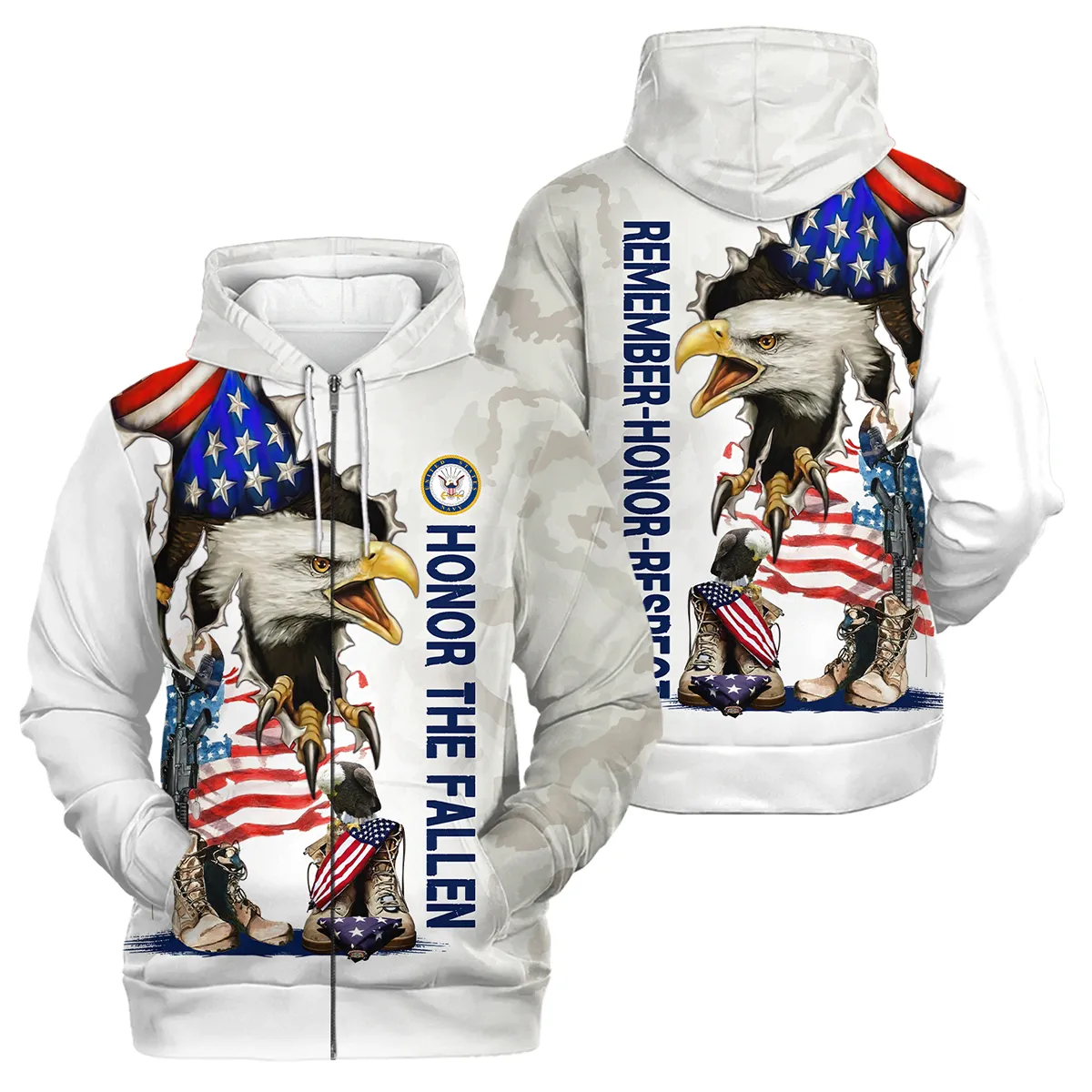 Veteran Remember Honor Respect U.S. Navy Veterans All Over Prints Zipper Hoodie Shirt