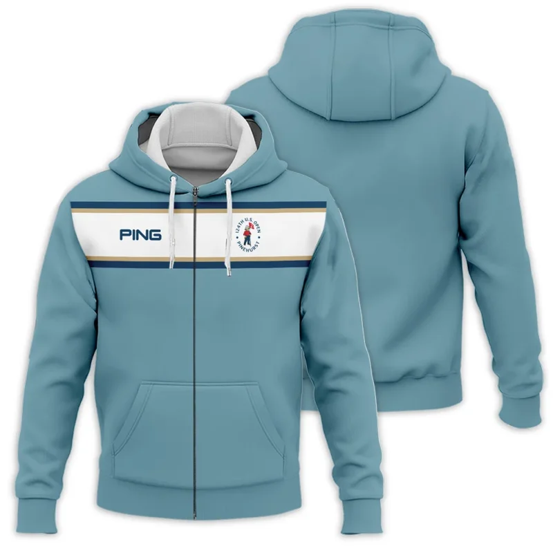 124th U.S. Open Pinehurst Golf Sport Mostly Desaturated Dark Blue Yellow Ping Zipper Hoodie Shirt Style Classic