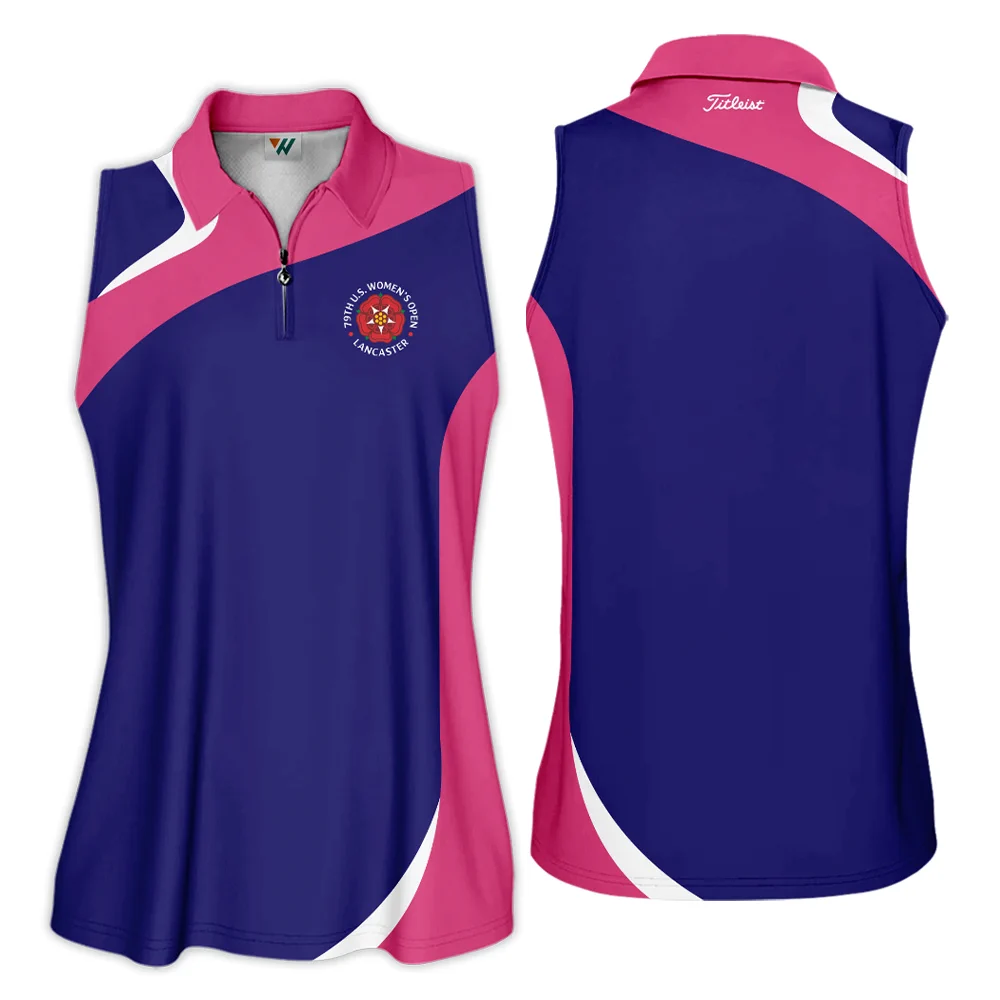 Golf Sport 79th U.S. Women’s Open Lancaster Titleist Zipper Sleeveless Polo Shirt Navy Mix Pink All Over Print Zipper Sleeveless Polo Shirt For Woman