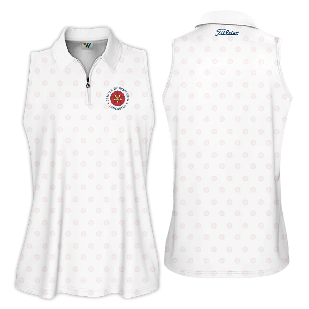 Golf Pattern 79th U.S. Women’s Open Lancaster Titleist Zipper Sleeveless Polo Shirt White Color All Over Print Zipper Sleeveless Polo Shirt For Woman