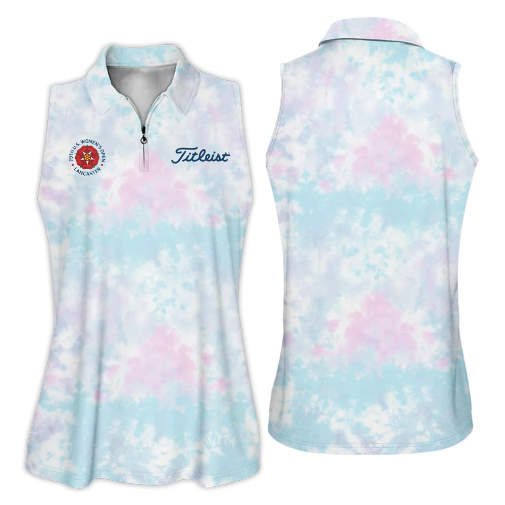 Tie dye Pattern 79th U.S. Women’s Open Lancaster Titleist Sleeveless Polo Shirt Blue Mix Pink All Over Print Sleeveless Polo Shirt For Woman