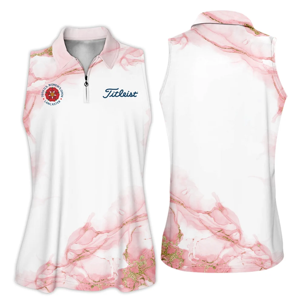 Pink Gold Marble 79th U.S. Women’s Open Lancaster Titleist Zipper Long Polo Shirt Golf Sport All Over Print Zipper Long Polo Shirt For Woman