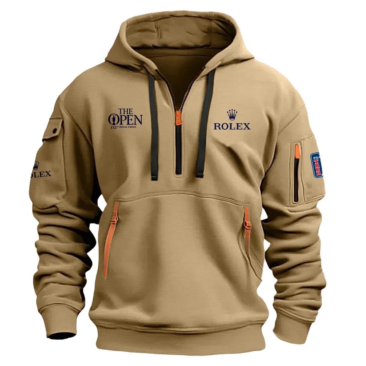 Khaki Color Rolex Fashion Hoodie Half Zipper 152nd The Open Championship Gift For Fans