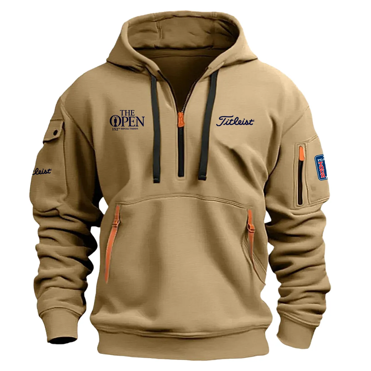 Khaki Color Titleist Fashion Hoodie Half Zipper 152nd The Open Championship Gift For Fans