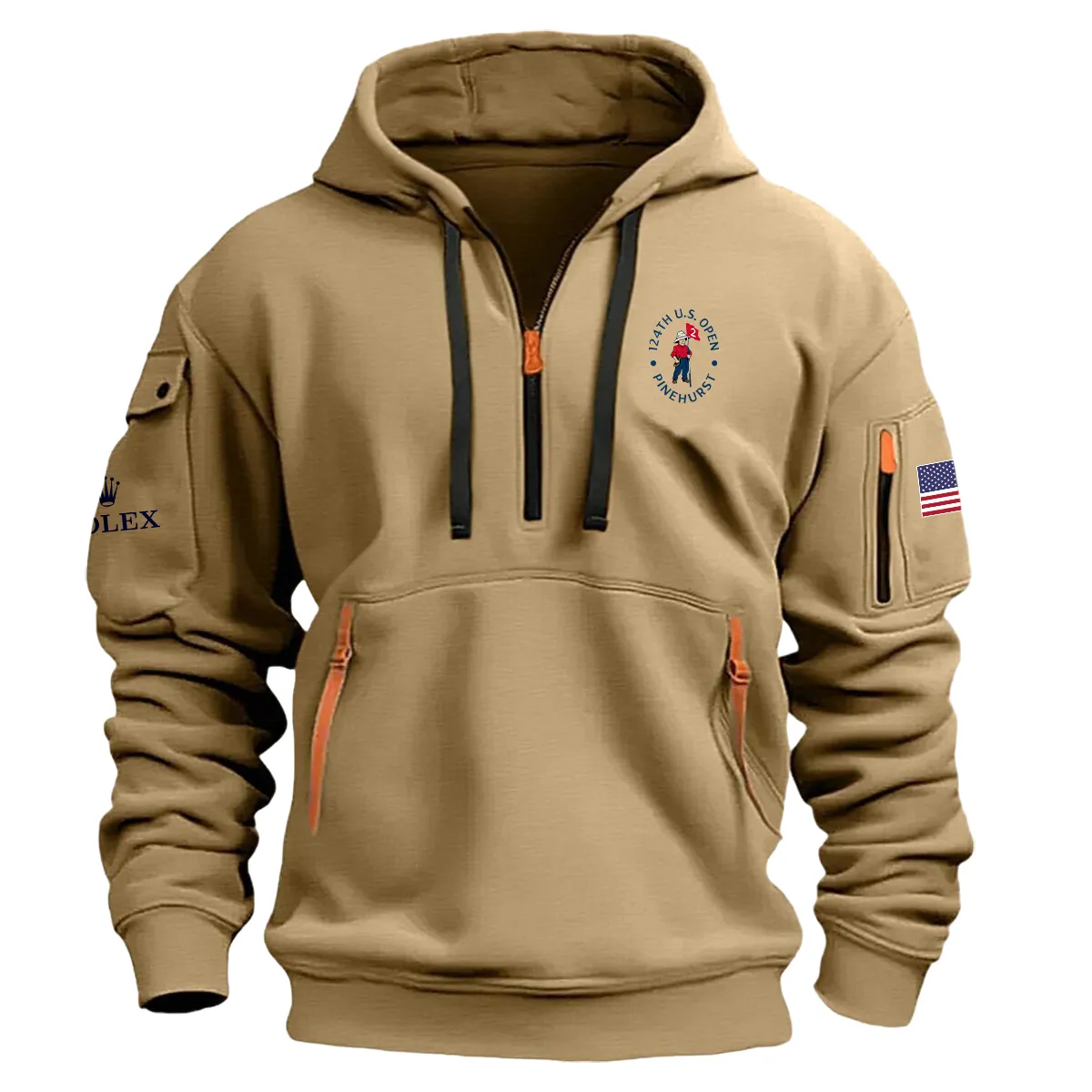 Khaki Color Rolex Fashion Hoodie Half Zipper 124th U.S. Open Pinehurst Gift For Fans