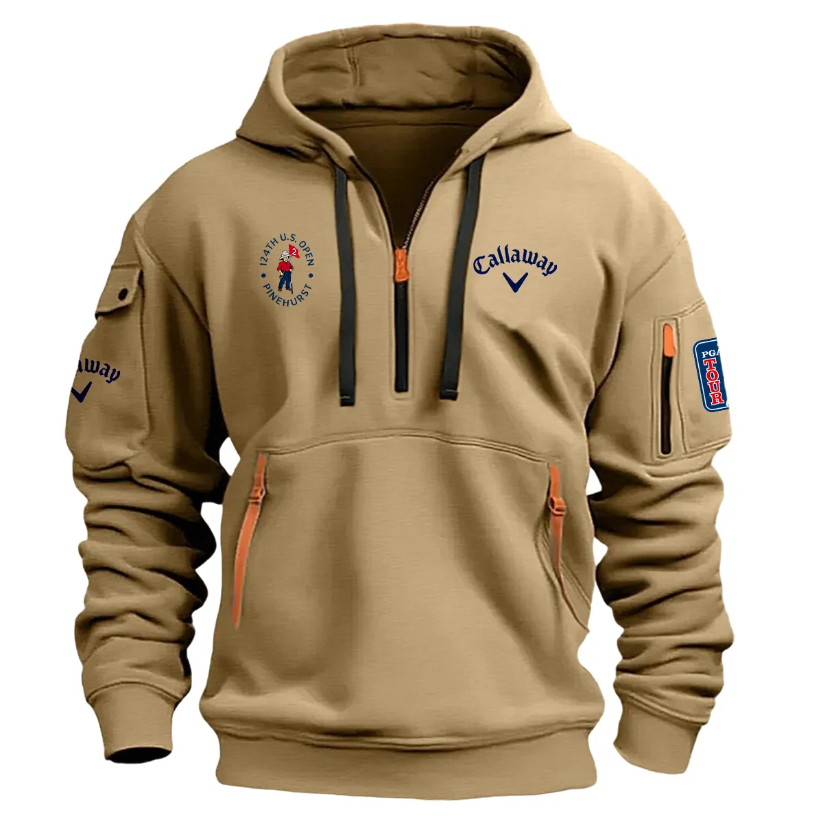 Khaki Color Brand Callaway Hoodie Half Zipper 124th U.S. Open Pinehurst Gift For Fans