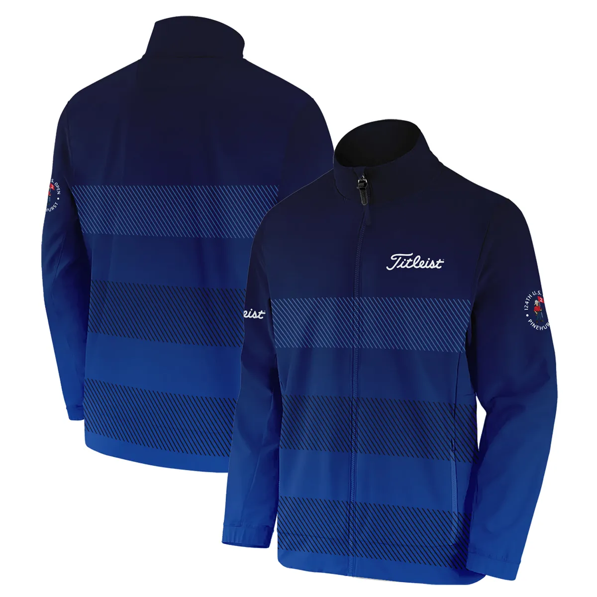 Titleist 124th U.S. Open Pinehurst Stand Colar Jacket Sports Dark Blue Gradient Striped Pattern All Over Print Stand Colar Jacket