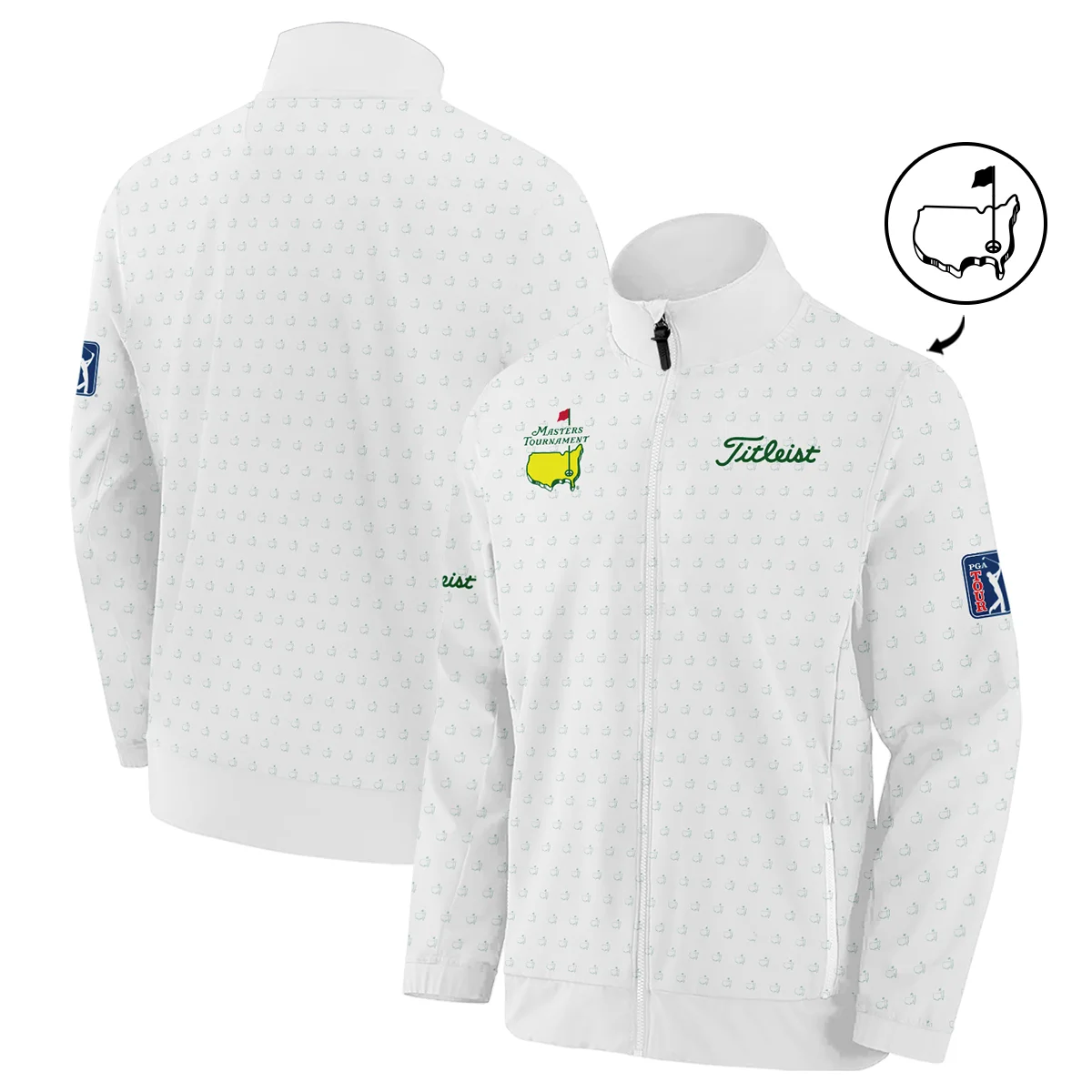 Golf Sport Masters Tournament Titleist Zipper Polo Shirt Sports Logo Pattern White Green Zipper Polo Shirt For Men