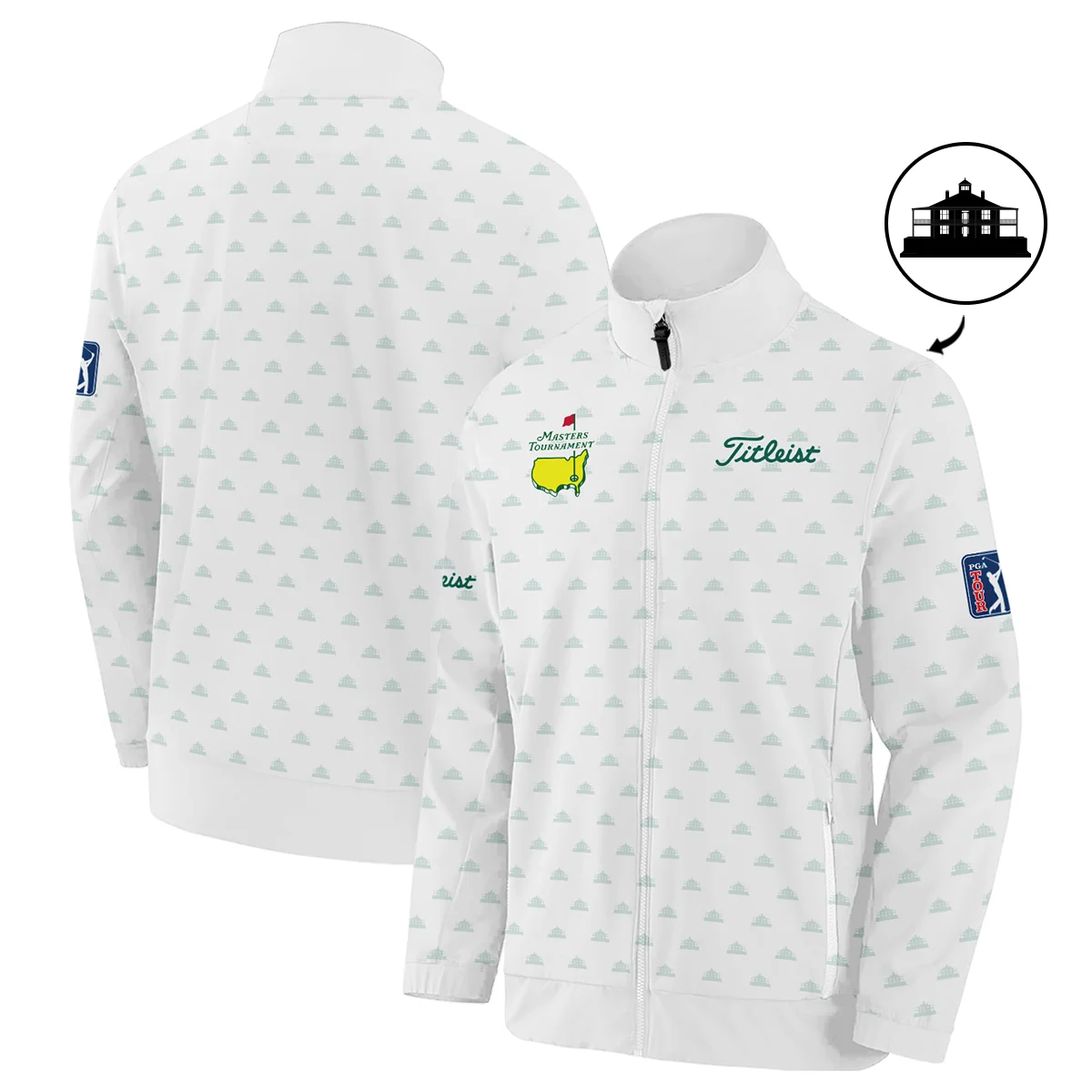 Masters Tournament Golf Sport Titleist Stand Colar Jacket Sports Cup Pattern White Green Stand Colar Jacket