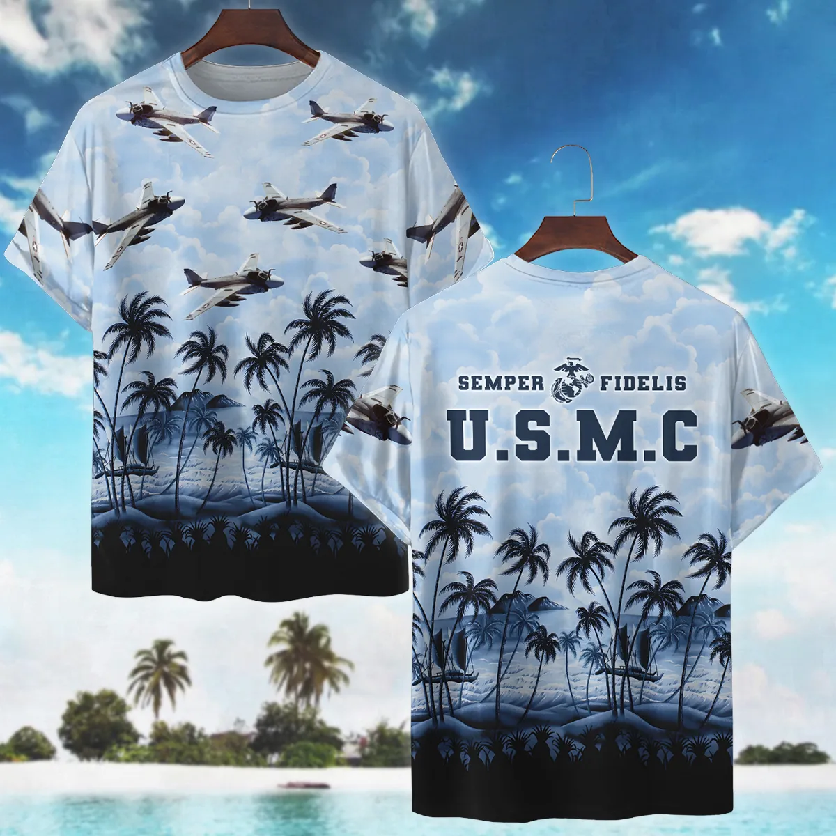 Hawaii Pattern Summer Beach Shirt Veteran U.S. Marine Corps All Over Prints Unisex T-Shirt