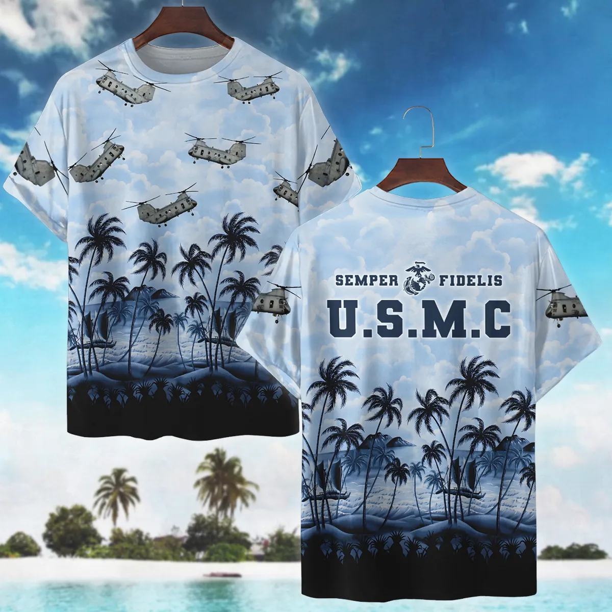 FA-18 Hornet Hawaii Style Palm Tree U.S. Marine Corps Premium T-Shirt All Over Prints Gift Loves