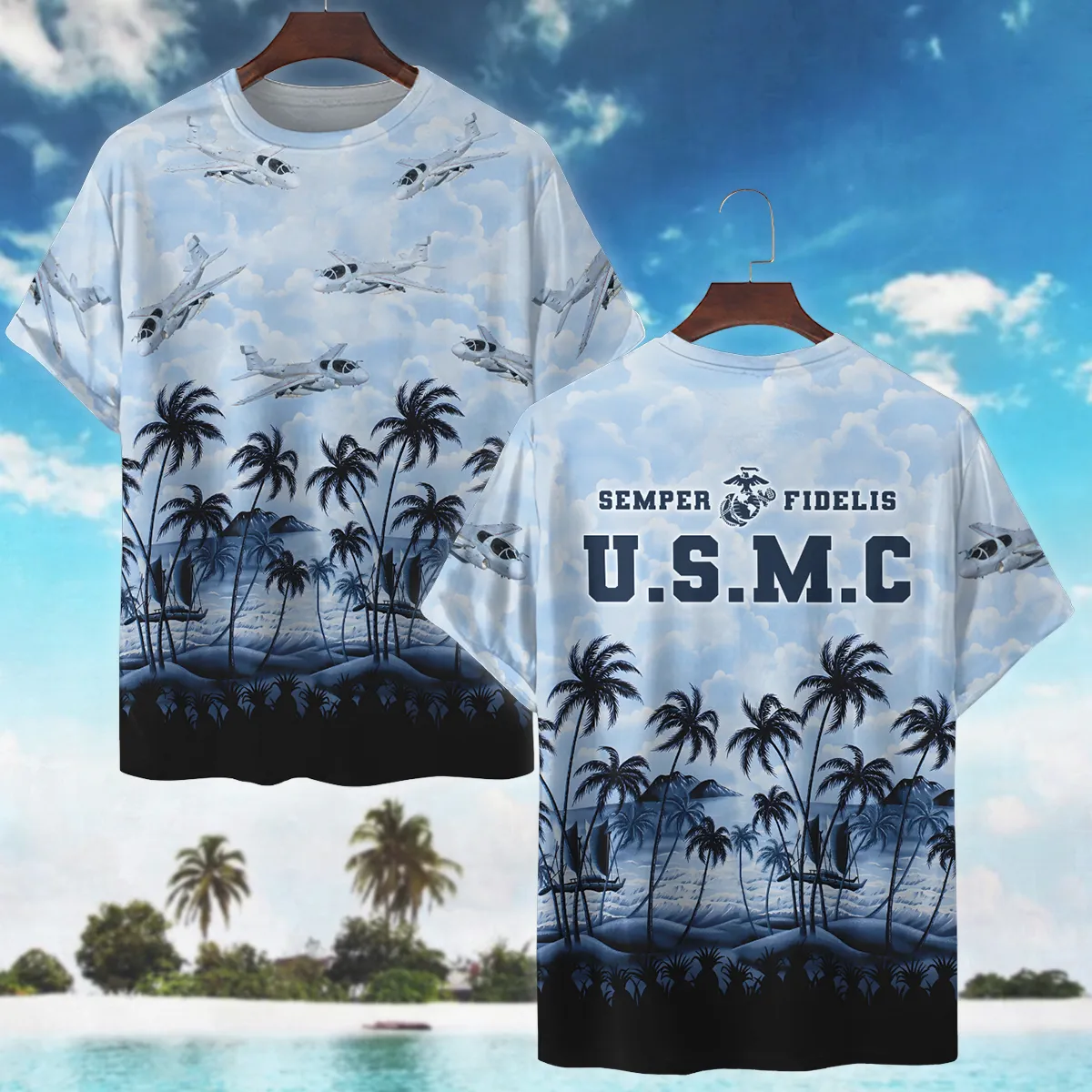 EA-6B Prowler Hawaii Style Palm Tree U.S. Marine Corps Premium T-Shirt All Over Prints Gift Loves