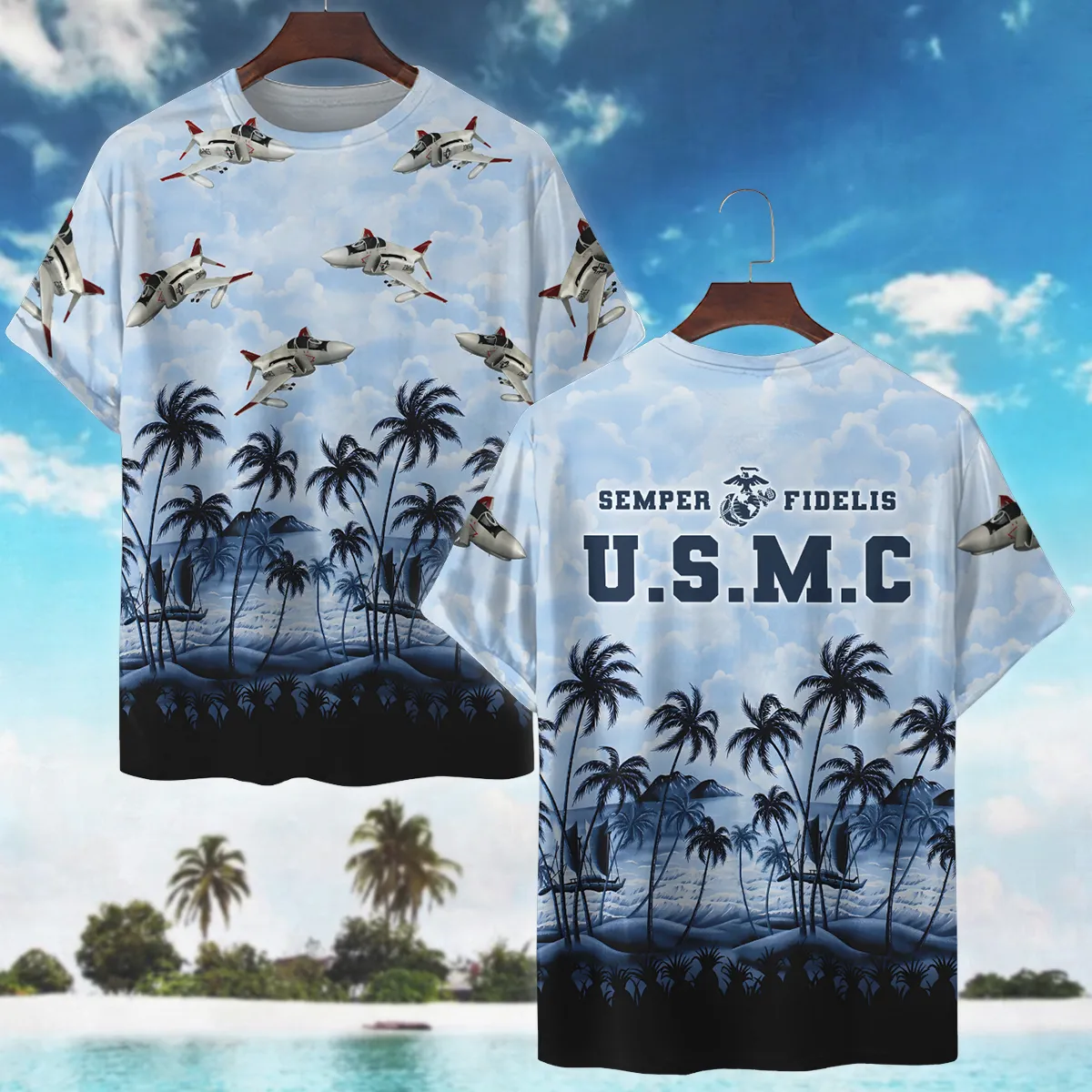 F-4 Phantom II Hawaii Style Palm Tree U.S. Marine Corps Premium T-Shirt All Over Prints Gift Loves