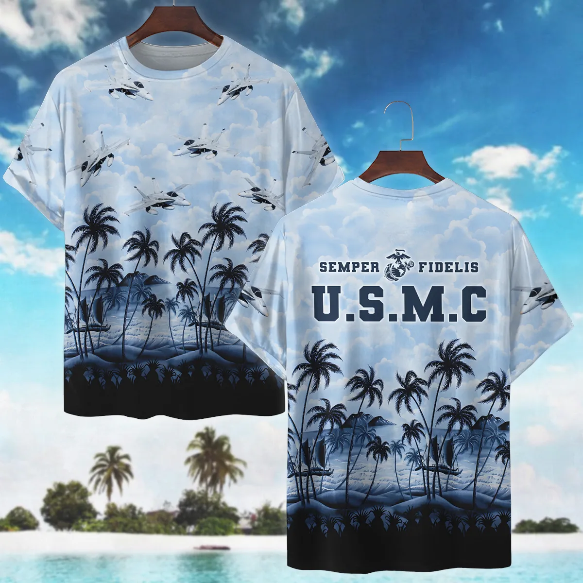 FA-18 Hornet Hawaii Style Palm Tree U.S. Marine Corps Premium T-Shirt All Over Prints Gift Loves