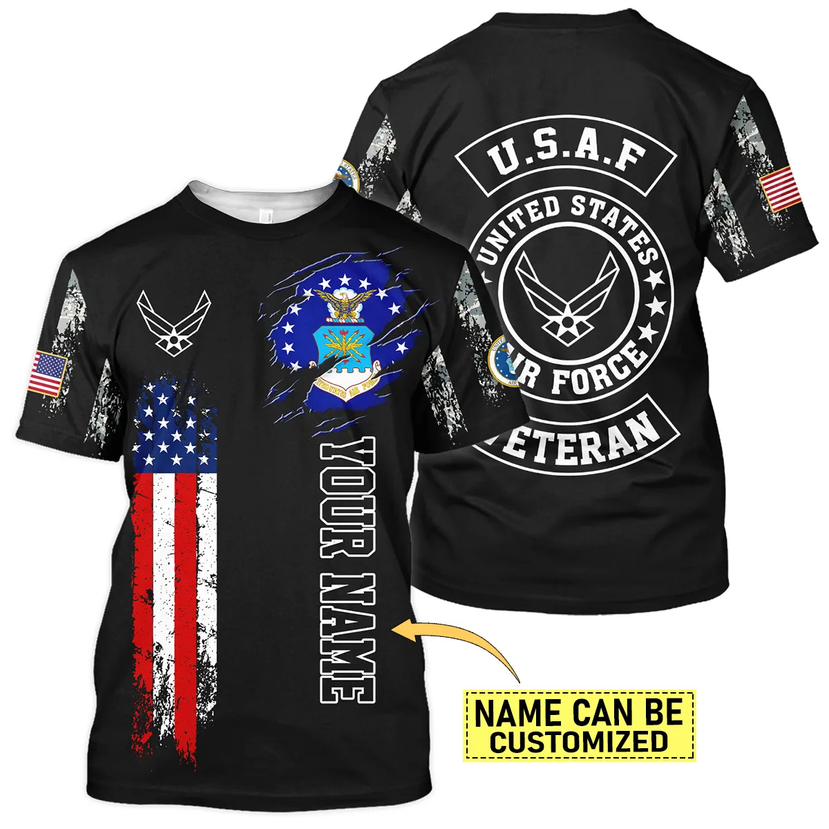 Flag Camo Pattern Custom Name U.S. Air Force All Over Prints Unisex T-Shirt