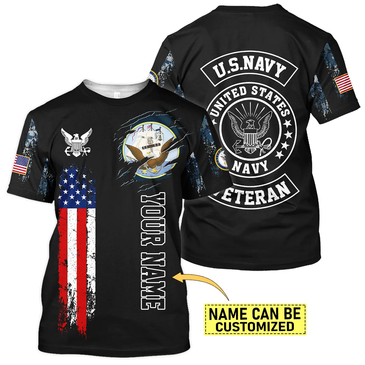 Flag Camo Pattern Custom Name U.S. Navy All Over Prints Polo Shirt