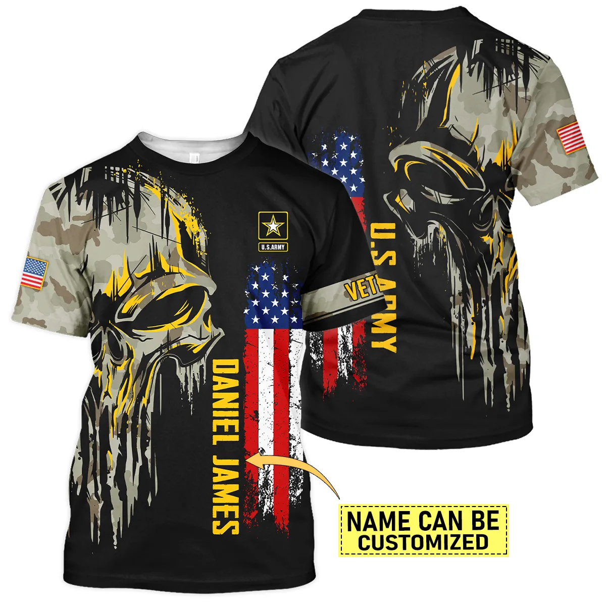Camo Pattern Skull Custom Name U.S. Army All Over Prints Oversized Hawaiian Shirt
