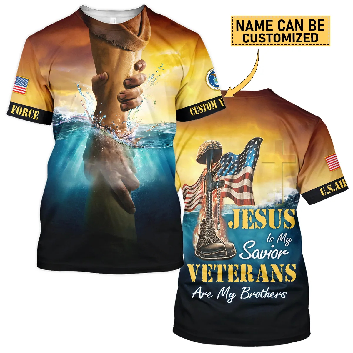 Jesus Is My Savior Veterans Are My Brothers Custom Name U.S. Air Force All Over Prints Oversized Hawaiian Shirt